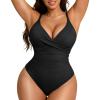 image:imagePopilush One Piece Swimsuit Women Tummy Control V Neck Ruched Shapewear Swimsuits Summer Beach Pool VacationBlack