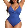 image:imagePopilush One Piece Swimsuit Women Tummy Control V Neck Ruched Shapewear Swimsuits Summer Beach Pool VacationBlue