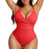 image:imagePopilush One Piece Swimsuit Women Tummy Control V Neck Ruched Shapewear Swimsuits Summer Beach Pool VacationDeep Red