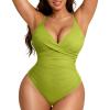 image:imagePopilush One Piece Swimsuit Women Tummy Control V Neck Ruched Shapewear Swimsuits Summer Beach Pool VacationFruit Green
