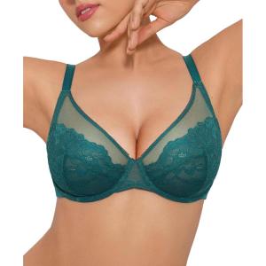image:imagePopilush Bras for Women Lace Minimizer Underwire Bra Unlined Full Coverage with Comfortable Lift for Large BustBalsam Blue