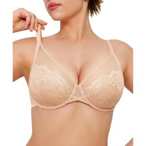 image:imagePopilush Bras for Women Lace Minimizer Underwire Bra Unlined Full Coverage with Comfortable Lift for Large BustWarm Beige