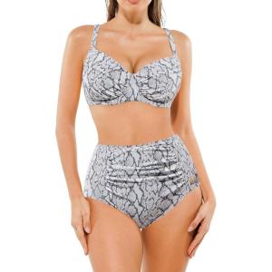 image:imagePopilush Two Piece Shapewear Swimsuits for Women Tummy Control High Waisted Bikini Sets Push Up Ruched Bathing SuitSnakeskin Print