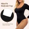 image:imagePopilush Long Sleeve Shapewear Bodysuits for Women with Built In Bra Square Neck Short Sleeve Thong Body Suits Corset TopsBlack