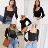 image:imagePopilush Long Sleeve Shapewear Bodysuits for Women with Built In Bra Square Neck Short Sleeve Thong Body Suits Corset TopsBlack