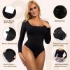 image:imagePopilush Long Sleeve Shapewear Bodysuits for Women with Built In Bra Square Neck Short Sleeve Thong Body Suits Corset TopsBlack