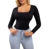 image:imagePopilush Long Sleeve Shapewear Bodysuits for Women with Built In Bra Square Neck Short Sleeve Thong Body Suits Corset TopsBlack