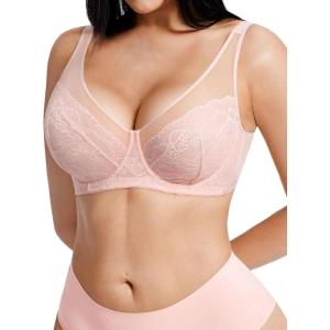 image:imagePopilush Minimizer Bra for Women Lace Unlined Full Coverage Underwire Bra with Side Support Everyday Bra for Large BustPink