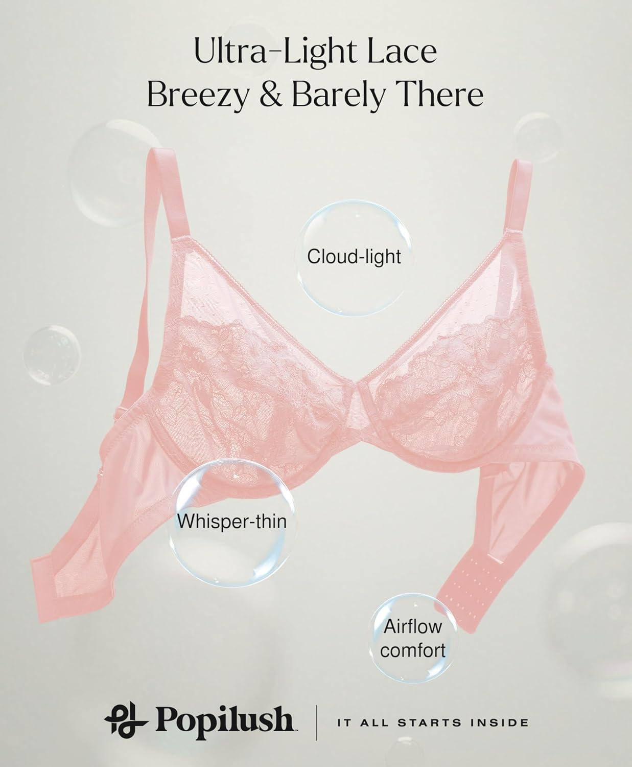 image:imagePopilush Minimizer Bras for Women Full Coverage Lace Bra Underwire Push Up Bra Supportive Bras for Women Size 40DDD Color Pink