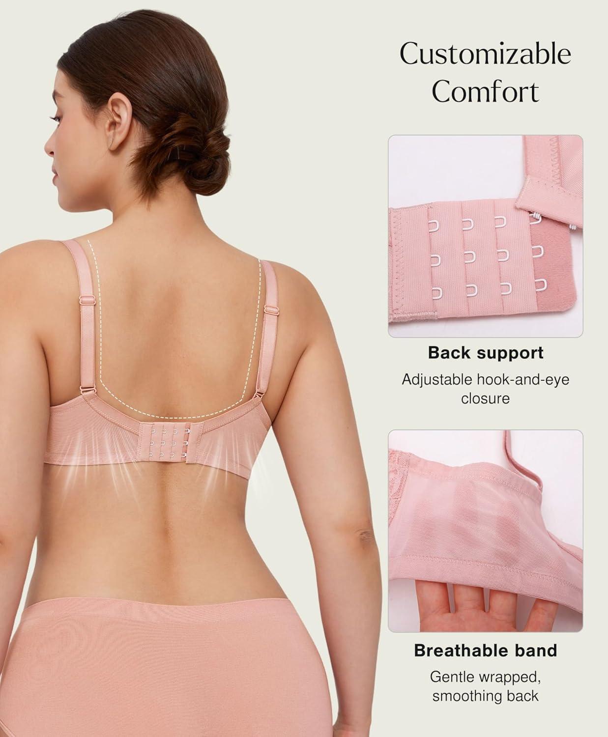 image:imagePopilush Minimizer Bras for Women Full Coverage Lace Bra Underwire Push Up Bra Supportive Bras for Women Size 40DDD Color Pink