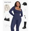 image:imagePopilush Jumpsuits for Women  Square Neck Wide Leg Workout Fall Jumpsuit Built in Bra Long Sleeve Full Length Romper Navy Blue
