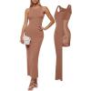 image:imagePopilush Shapewear Dress Built in Bra Bodycon Shaper Dress 9 in 1 Crew Neck Sleeveless Maxi Formal Dresses with ZipperBrown