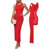 image:imagePopilush Shapewear Dress Built in Bra Bodycon Shaper Dress 9 in 1 Crew Neck Sleeveless Maxi Formal Dresses with ZipperRed