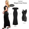 image:imagePopilush Shapewear Dress Off Shoulder Formal Dresses for Women Short Sleeve Bodycon Maxi Dress Built in BraBlack
