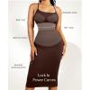 image:imageTummy Control Dress for Women  Bodycon Slip Midi Dress with Built in Bra Date Night Spaghetti Strap Dresses Club OutfitBrown