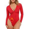 image:imagePopilush Long Sleeve Bodysuit for Women Tummy Control Shapewear Bodysuit with Built in Bra RedTag ThremalRed