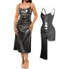 image:imagePopilush Satin Dress for Women Shapewear Slimming Backless Midi Dress Ruched Bodycon for Cocktail PartyBlack