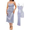 image:imagePopilush Satin Dress for Women Shapewear Slimming Backless Midi Dress Ruched Bodycon for Cocktail PartyBlue