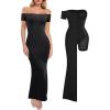image:imagePopilush Shapewear Dress Off Shoulder Formal Dresses for Women Short Sleeve Bodycon Maxi Dress Built in BraBlack