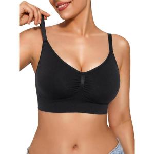 image:imagePopilush Bralettes for Women with Support Full Coverage Wireless Minimizer Bras Push Up Seamless Bra with Removable PadsBlack