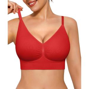 image:imagePopilush Bralettes for Women with Support Full Coverage Wireless Minimizer Bras Push Up Seamless Bra with Removable PadsRed