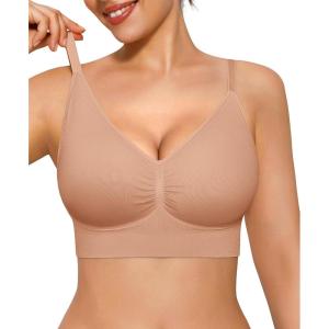 image:imagePopilush Bralettes for Women with Support Full Coverage Wireless Minimizer Bras Push Up Seamless Bra with Removable PadsWarm Beige