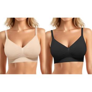 image:imagePopilush Bras for Women Wireless Bra Seamless No Underwire Support Push Up Bralettes Full Coverage BlackSkin XXL