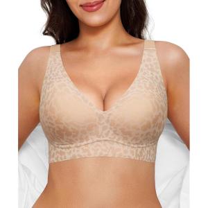 image:imagePopilush Comfortable Bras for Women  Wireless Bra Seamless Bralette Full Coverage Deep V Leopard Print Bra Everyday Bras