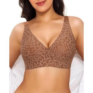 image:imagePopilush Leopard Bra Wireless Bras Deep V Comfortable No Underwire Supportive Full Coverage Bra