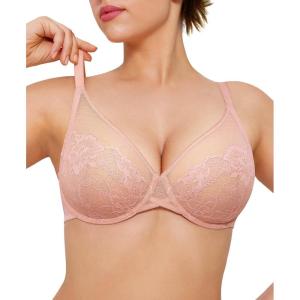image:imagePopilush Minimizer Bras for Women Full Coverage Lace Bra Underwire Push Up Bra Supportive Bras for Women Size 40DDD Color Pink