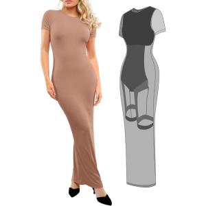 image:imagePopilush Shaperwear Dress Builtin Bra Womens Casual Lounge Dress with Zipper Short Sleeve Mock Neck Bodycon DressesBrown
