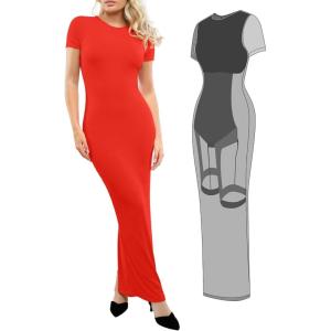 image:imagePopilush Shaperwear Dress Builtin Bra Womens Casual Lounge Dress with Zipper Short Sleeve Mock Neck Bodycon DressesRed