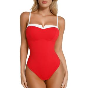 image:imagePopilush Shapewear Bodysuits For Women Contrasting Color Body Suits Tummy Control Body Shaper Built In Bra XS