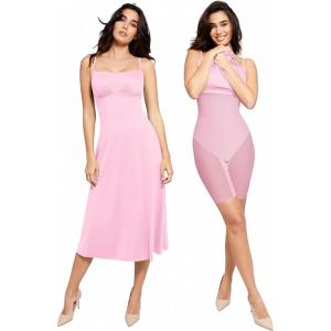 image:imagePopilush Shapewear Dress Built in Bra Adjustable Straps Square Neck Summer Formal ALine Slip Midi Dresses for WomenPink