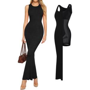 image:imagePopilush Shapewear Dress Built in Bra Bodycon Shaper Dress 9 in 1 Crew Neck Sleeveless Maxi Formal Dresses with ZipperBlack