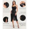 image:imagePopilush Shapewear Corset Dress Womens Satin Ruched Midi Dress Cocktail Date Night Classy Dresses with Lace Trim BraBlack