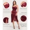 image:imagePopilush Shapewear Corset Dress Womens Satin Ruched Midi Dress Cocktail Date Night Classy Dresses with Lace Trim BraRed