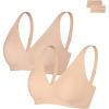 image:imagePopilush Wireless Bras Women Seamless No Underwire Push Up Bra Supportive Deep V Bralette Everyday Comfortable TShirt BraSkinBeige