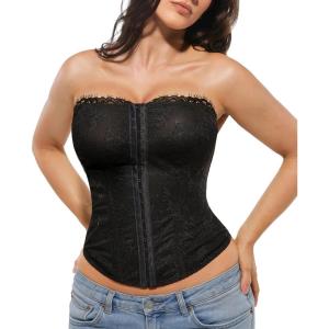 image:imagePopilush Corset Tops for Women  Shapewear Lace Top Detachable Strap Bustier with Buckle Summer SplashBlack