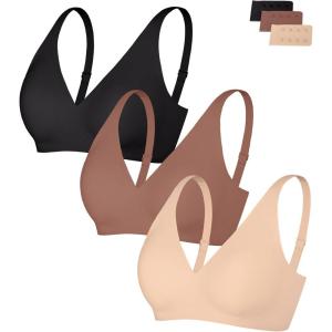 image:imagePopilush Wireless Bras Women Seamless No Underwire Push Up Bra Supportive Deep V Bralette Everyday Comfortable TShirt BraBlackSkinCoffee