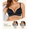 image:imagePopilush Lace Wireless Bras with Support and Lift  Push Up Bra for Women No Underwire Comfy Deep V Bralettes Fits BD CupsBlack