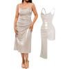 image:imagePopilush Formal Dresses for Women Builtin Bra Shapewear Ruched Midi Dress Cowl Neck Evening Gowns Sparkly DressWhite
