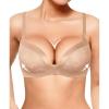 image:imagePopilush Lace Wireless Bras with Support and Lift  Push Up Bra for Women No Underwire Comfy Deep V Bralettes Fits BD CupsBeige