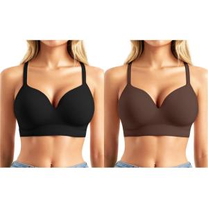 image:imagePopilush Bras for Women Support Push Up Bralettes Full Coverage No Underwire Seamless Comfortable Everyday Bras BlackDark Brown L