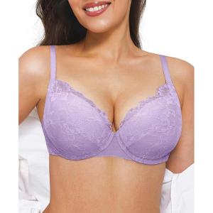 image:imagePopilush Minimizer Bras for Women Full Coverage Lace Push Up Plus Size Underwire Bra with SupportLight Purple