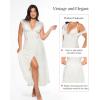 image:imagePopilush Womens Lace Formal Cocktail Sleeveless V Neck Maxi Shapewear Dress Wedding Guest Mother of Bride Split DressesWhite
