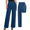 image:imagePopilush Dress Pants for Women Tummy Control 2 in 1 Work Slack High Waisted Wide Leg with Pockets Business CasualBlue