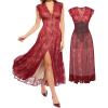 image:imagePopilush Womens Lace Formal Cocktail Sleeveless V Neck Maxi Shapewear Dress Wedding Guest Mother of Bride Split DressesRed