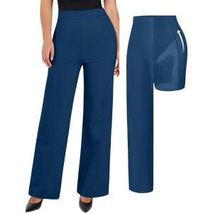 image:imagePopilush Dress Pants for Women Tummy Control 2 in 1 Work Slack High Waisted Wide Leg with Pockets Business CasualBlue