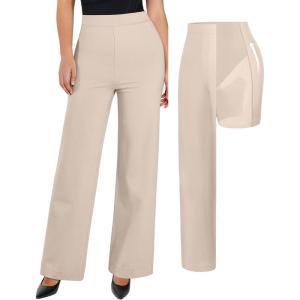 image:imagePopilush Dress Pants for Women Tummy Control 2 in 1 Work Slack High Waisted Wide Leg with Pockets Business CasualKhaki